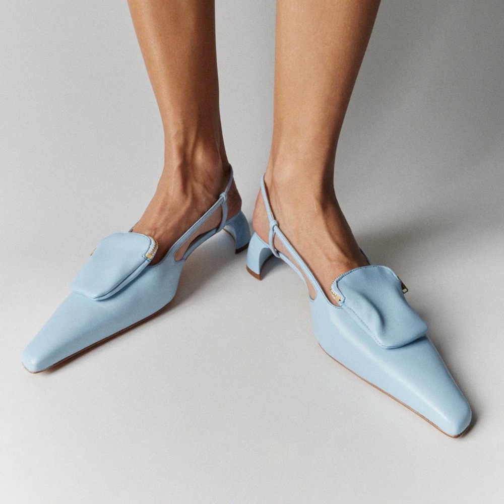 Tibi Victor Pocket Baby Blue Slingback Block Heel Shoes 35.5